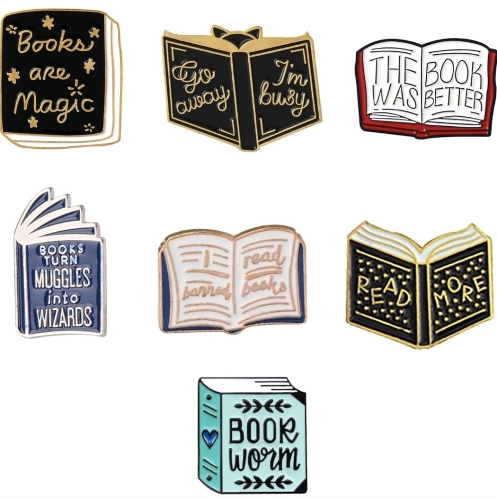 Women’s Jewelry Cute Book-Themed with Adorable Accents Enamel Pin Set of Seven!